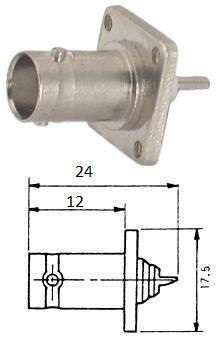 BNC SOCKET PANEL MOUNT SOLDER SQ 4 HOLE 210736