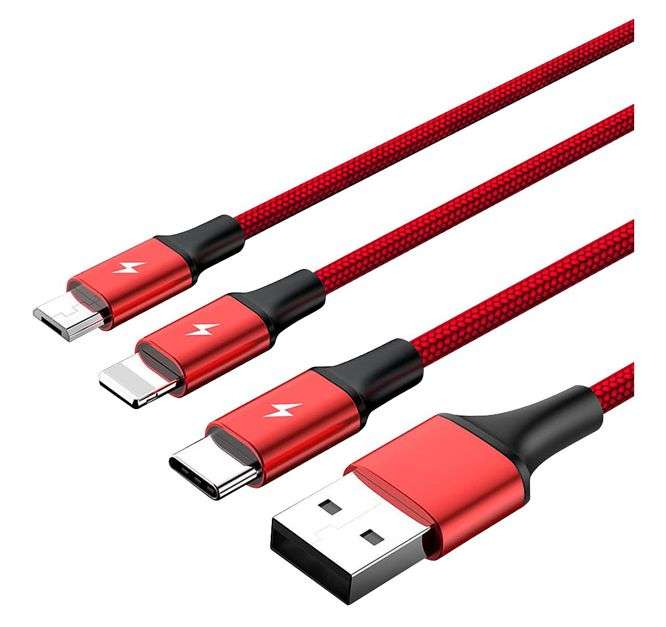 1.2M 3-IN-1 USB CHARGING CABLE RED C4049RD