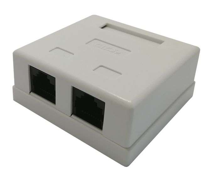WALL-MOUNT 2xRJ45 CAT5E SOCKET 60 x 58 x 27mm CAT.5e