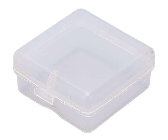 MINI COMPONENTS STORAGE PLASTIC BOX ID=35x35x20 OD=38x38x20 CLEAR D324