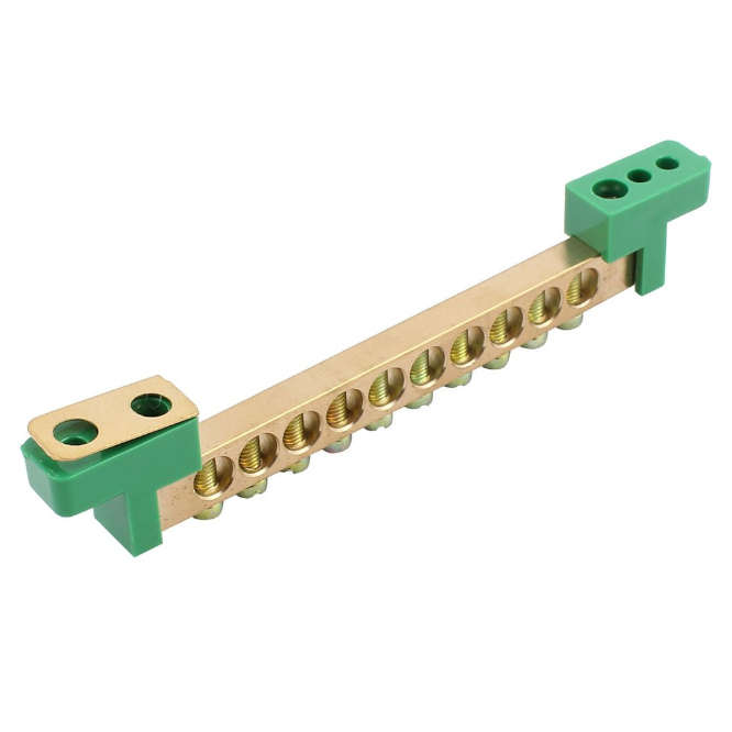 EARTH BRASS BUS BAR 8-WAY 6x9MM GREEN EXTENDED EARTH EB-BC-2-6X9-8W-GR-EXT
