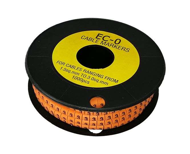 CABLE MARKER 3 ORANGE OD 1.5 - 3mm2 EC-TYPE 190560(EC-0-3)