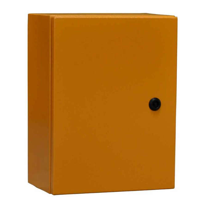STEEL ENCLOSURE ORANGE LOCKABLE 1-KEY HOLE 400x300x200mm ENCL-BJS1-43/200