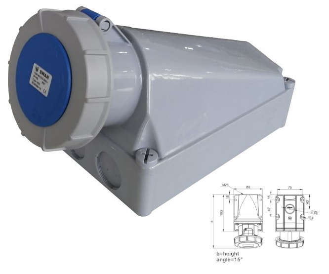 59mm INDUSTRIAL SOCKET 16A 2P+E 3P IP67 220V-250V IPS-CE-1132