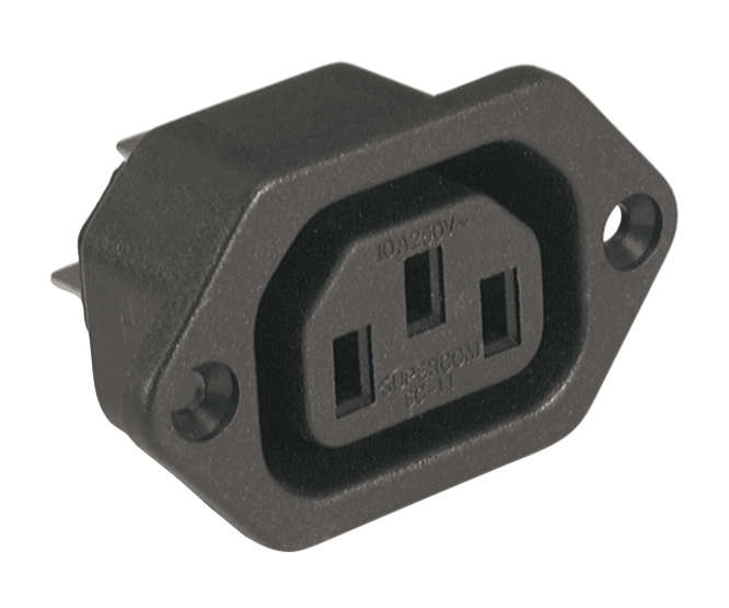 C13 IEC SOCKET FLANGE MOUNT SOLDER TAG 4.8mm K2414