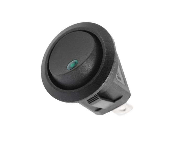 ROUND ROCKER SWITCH 12VDC SPST W/LED GREEN - DEBULK KCD1-8-101EN