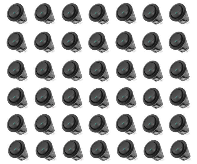 ROUND ROCKER SWITCH 12VDC SPST W/LED GREEN - 100/BAG KCD1-8-101EN