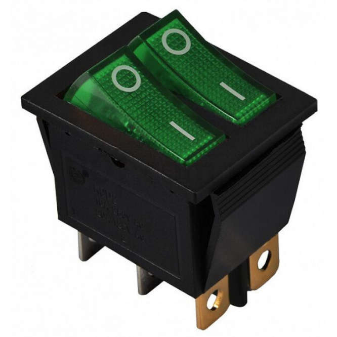 ROCKER SWITCH DPST ON-OFF ILLUM GR 16A 250V KCD2-2101N-GREEN