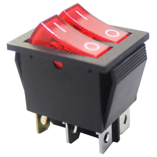 ROCKER SWITCH DPST ILLUMINATED RED 15A 250VAC 32x25x31mm KCD2-4-2101N