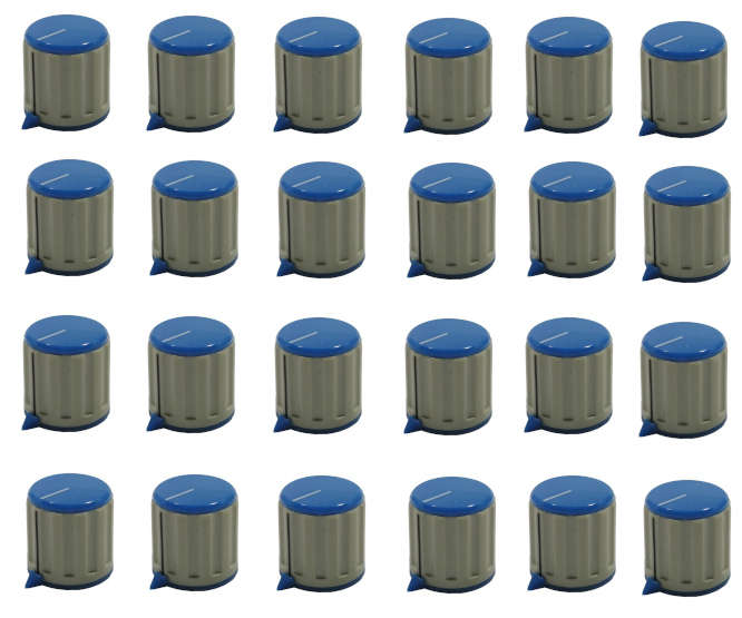 CAPPED KNOB 21mm POINT 6.4MM SHAFT BLUE & GREY - 100/BOX KN116-E-64-G-BLU