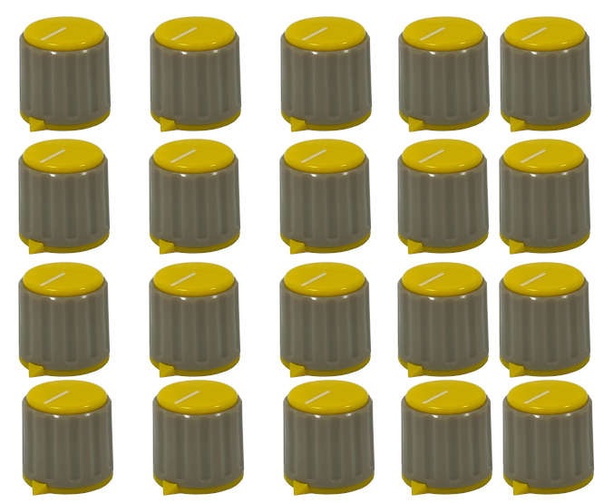 CAPPED KNOB 21mm POINT 6.4MM SHAFT YELLOW & GREY - 100/BOX KN116-E-64-G-YEL