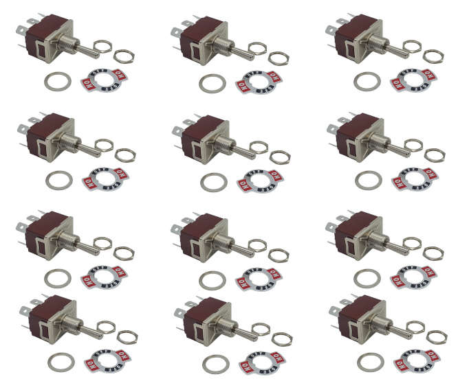 TOGGLE SWITCH DPDT (ON)-OFF-(ON) 6.3mm SPADE TERMINAL-20/BAG KN3C-223AP