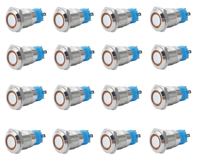 PUSH BUTTON SWITCH NO/NC SPDT 5A 12V M19 D=22 L=35 LATCHING AMBER - 40/BOX LAS3-19F-W11EL-ABMER