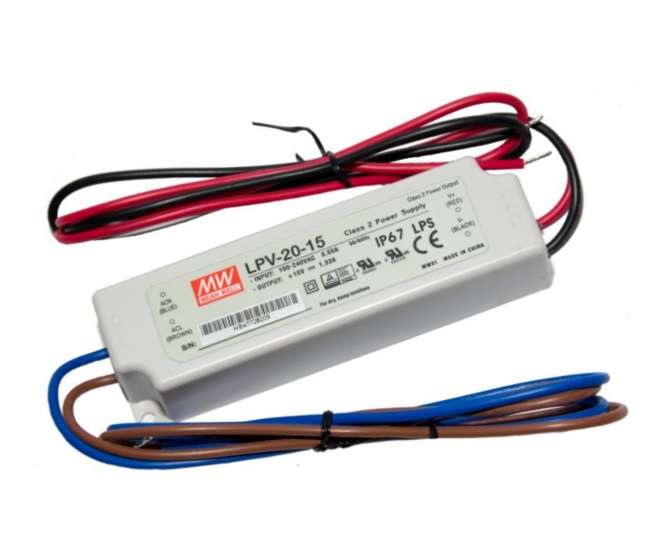 POWER SUPPLY ENCL. LED DRIVER I=220 O=15V 1.33A LPV-20-15