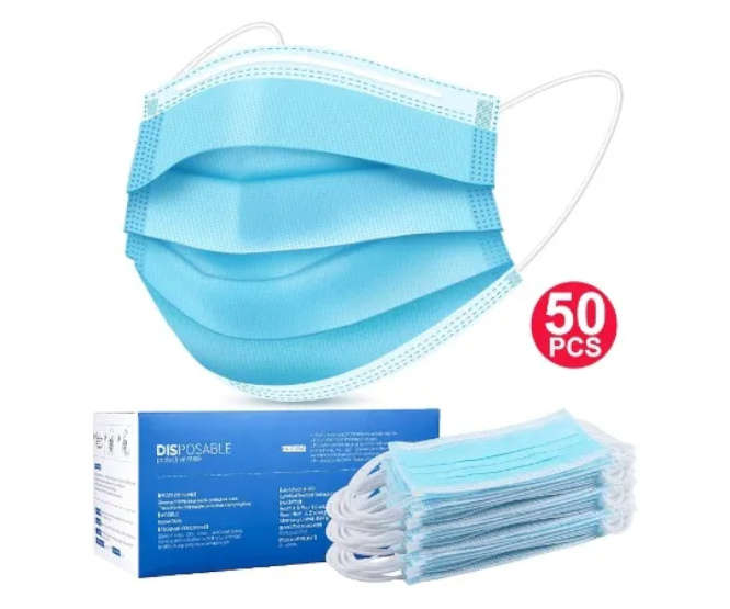 EARLOOP DISPOSABLE FACE MASKS BLUE - PRICE PER BOX OF 50-PCS MASK-4 *A*