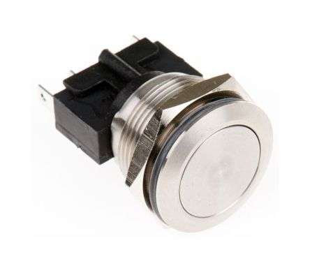 PUSH BUTTON SWITCH SPST RND SILVER V/PROOF 5A 250V 20mm MP0031