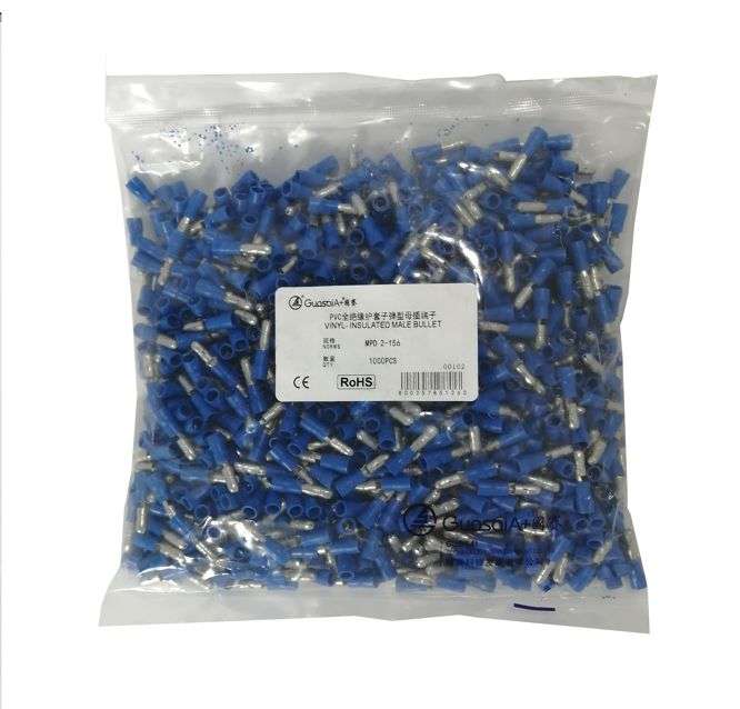 TERMINAL PRE-INS BULLET BL 4mm MALE - 1K/BAG MPD2-156