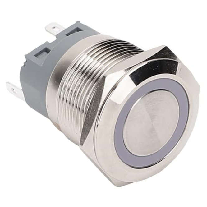 22mm PUSH BUTTON SWITCH MOM SPDT, IILLUM GREEN METAL 220VAC 5A PB-STEEL-ILL-MOM-G