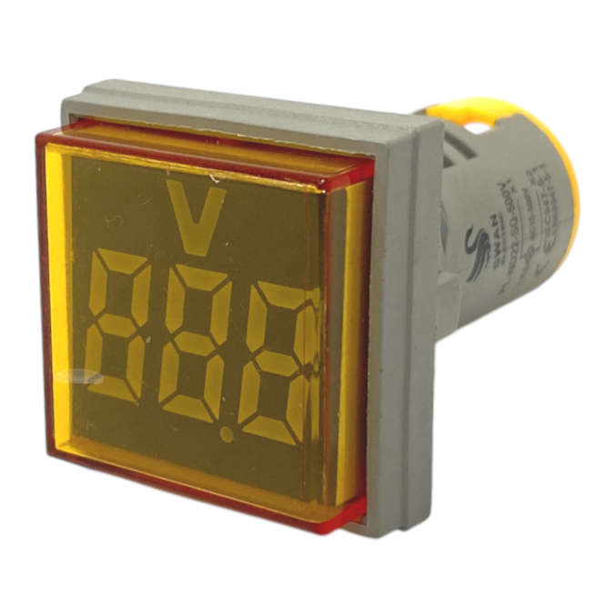 VOLTMETER INDICATOR SQU 500VAC 22mm YELLOW PL-ND22-SQ-500A-Y