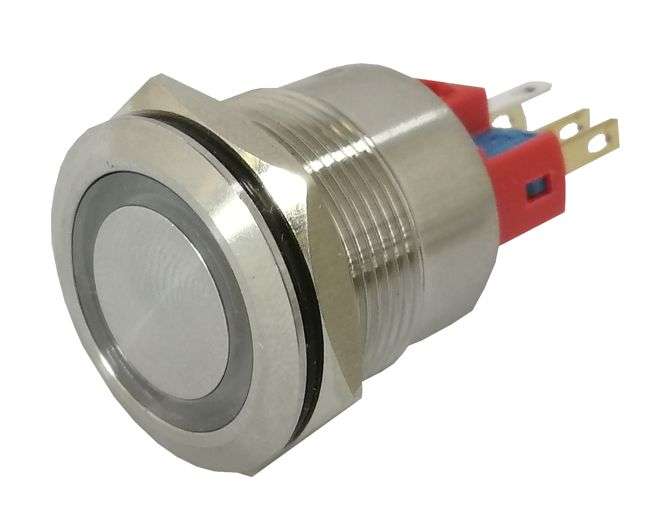22mm PUSH BUTTON SWITCH MOM IILLUM METAL 250VAC 5A BLUE PB-STEEL-ILL-MOM-BL