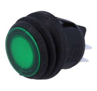 RND ROCKER SWITCH 240VAC GR DPST ILLUMINATED  B1322-GREEN
