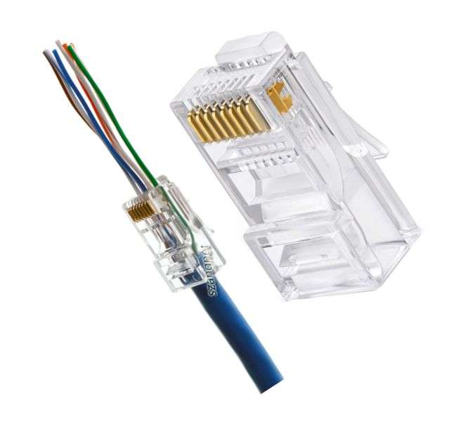 FEED THROUGH 8W MODULAR PLUG SOLID CAT5 1mm HOLES 100/ BAG EZ-CAT5E-CAT6-1