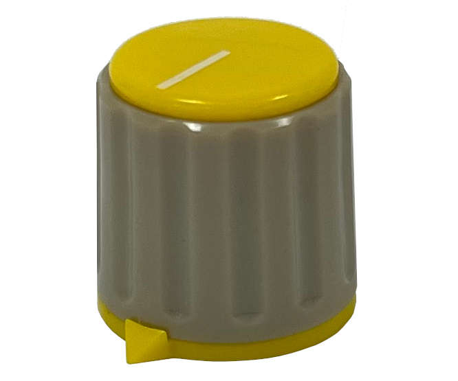 CAPPED KNOB 21mm POINT 6.4MM SHAFT YELLOW & GREY - DEBULK KN116-E-64-G-YEL