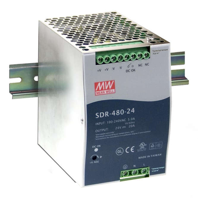 POWER SUPPLY D/R IN=220VAC OUT=24V 20A SDR-480-24