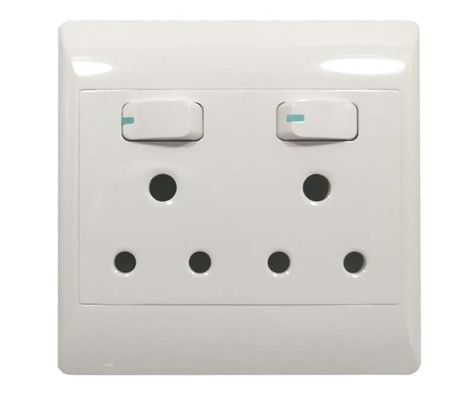 4x4 DUAL MAINS 16A WALL SOCKET FLUSH MNT WHITE WITH SWITCH STI-1080