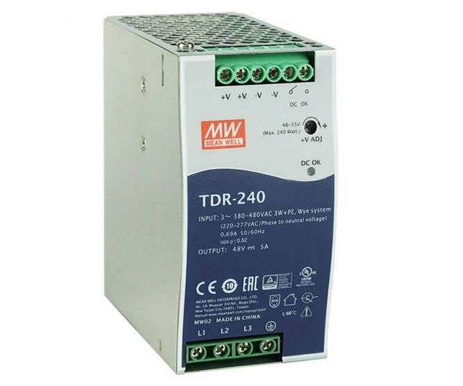 POWER SUPPLY D/R 2/3-PH I=340-550VAC O=48VDC 5A TDR-240-48