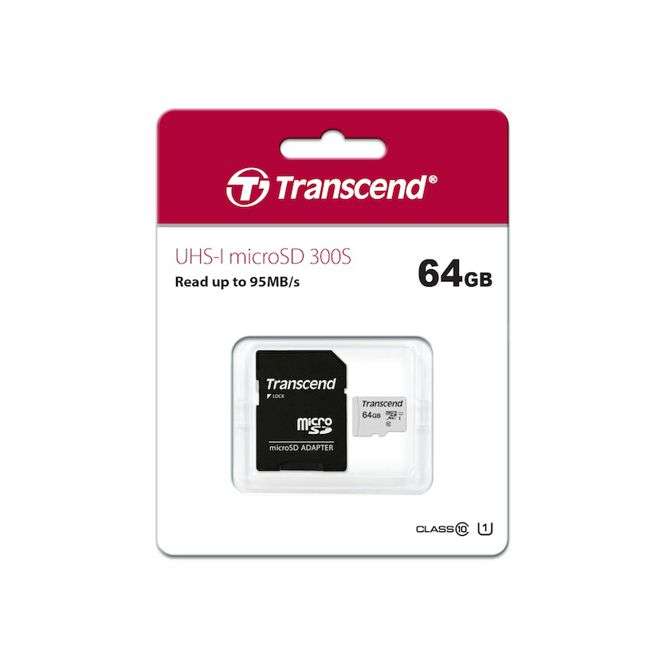 64GB UHS-I CLASS 10 MICRO SD CARD + ADAPTER TS64GUSD300S-A