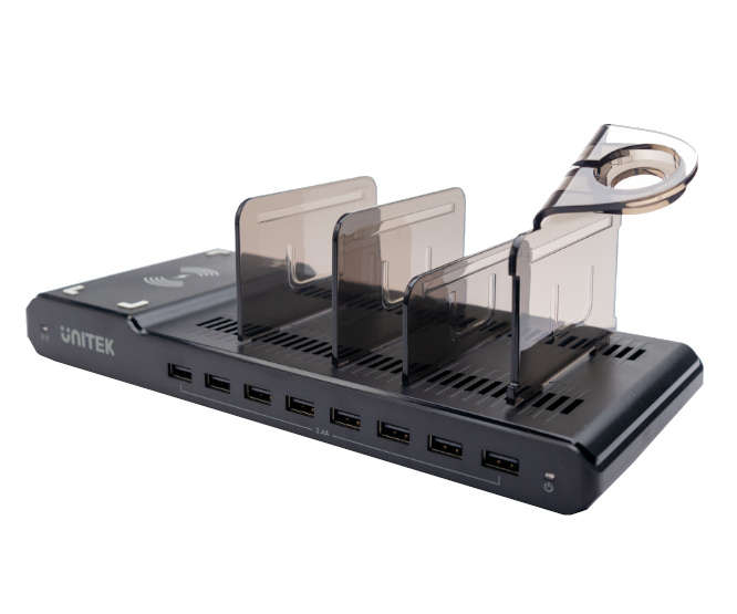 15W FAST WIRELESS CHARGING STATION DOCK W/IWATCH STAND 8x2.4A PORT Y-2192A-BK