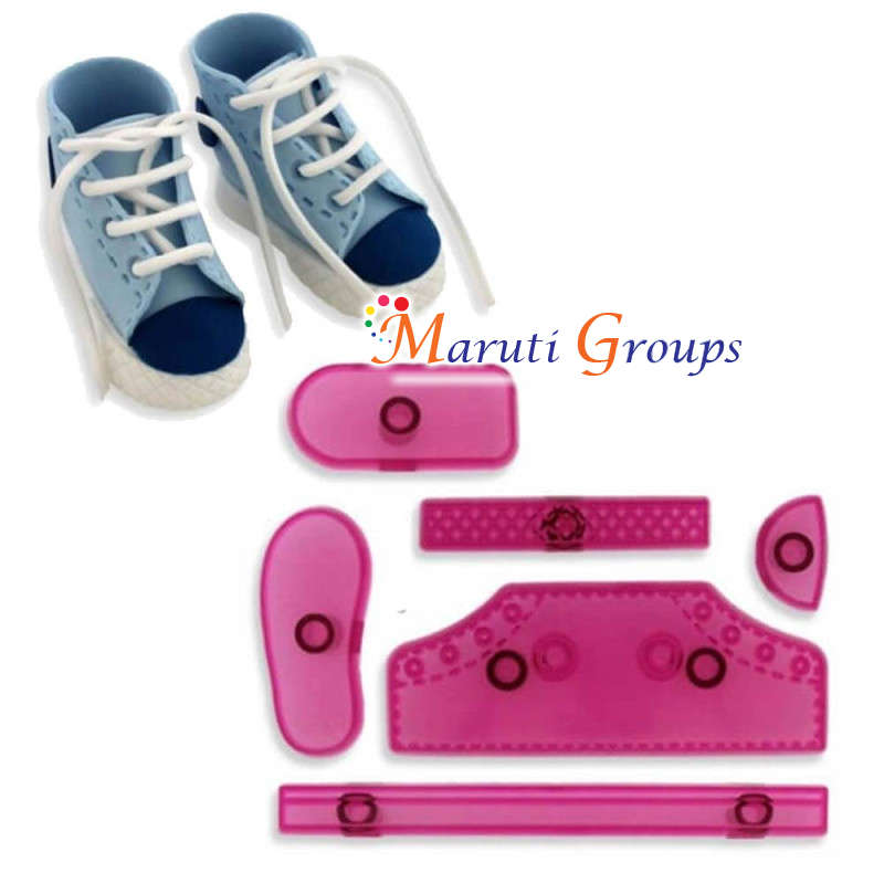 6PCS/SET Baby Shoe Sneaker Shape DIY Cake Mold high-top Shoes Confectionery Cut Decorating Plastic F