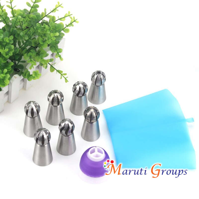 9pc Russian Spherical Cream Mounted Torch Flower Mouth Cake Tool Nozzle Set