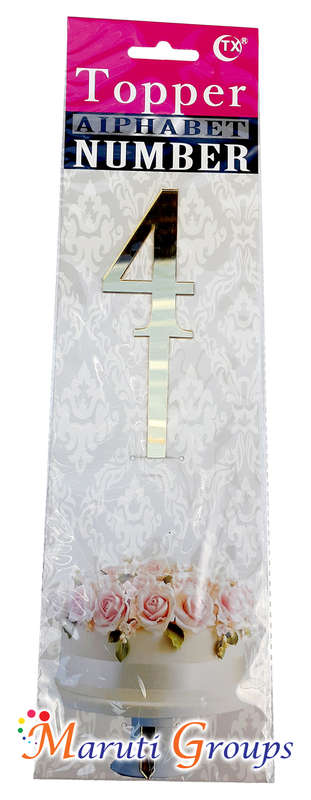 Numbers 4 Cake Topper for cake decorating - Silver