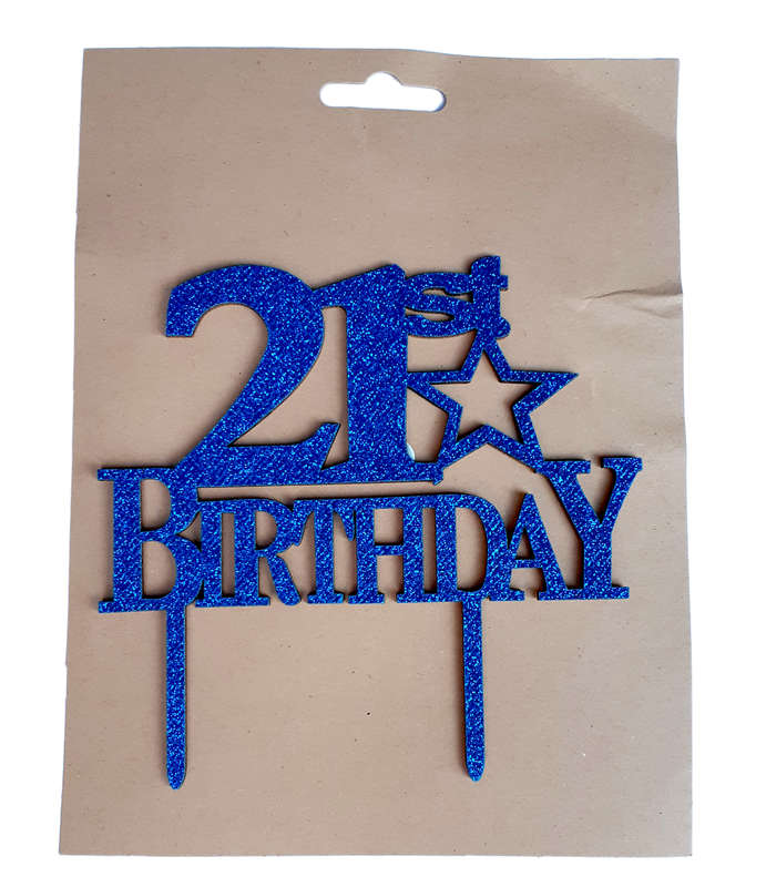 21st Birthday Cake Topper for cake decorating - Blue