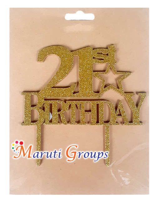 21st Birthday Cake Topper for cake decorating - Gold