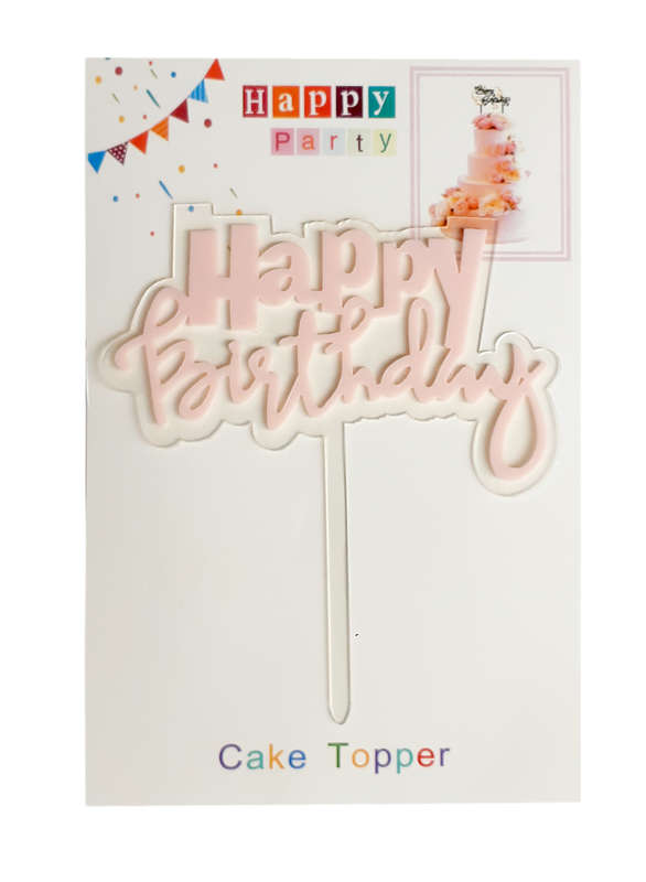 Happy Birthday Cake Topper for cake decorating - Pink