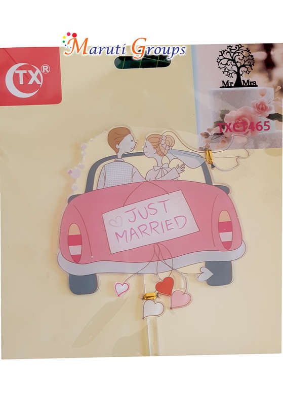 Just Married Cake Topper for cake decorating - Pink