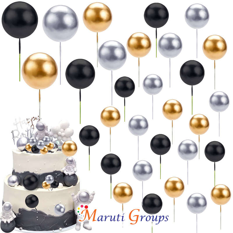 Faux Balls Cake Topper Set For Cake Decorating - Gold - 20pc