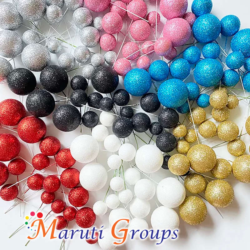 Glitter Faux Balls Cake Topper Set For Cake Decorating - White - 20pc