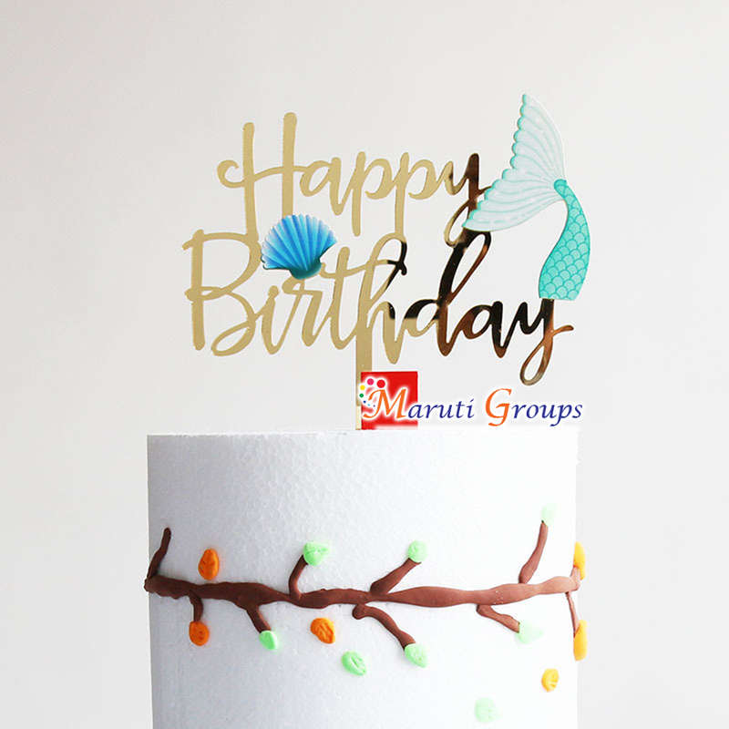 Happy Birthday Mermaid Tail Cake Topper for cake decorating