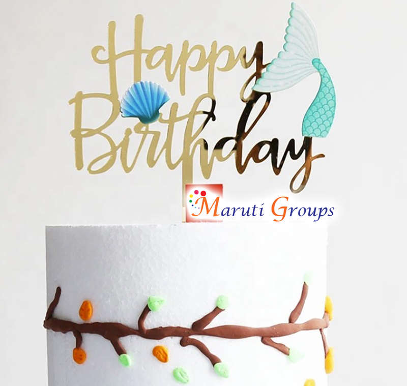 Happy Birthday Mermaid Tail Cake Topper for cake decorating