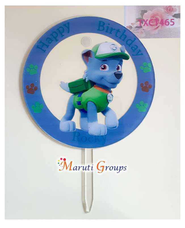 Happy Birthday Paw Patrol - Rocky Cake Topper for cake decorating