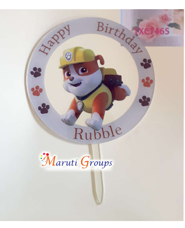 Happy Birthday Paw Patrol - Rubble Cake Topper for cake decorating