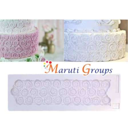 Big Piped Swirl Border / Rose Silicone Mould