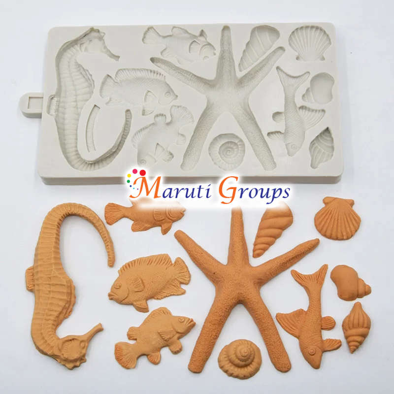 Sea Theme - Sea Horse, Starfish, Sea Shell, Fish Silicone Mould