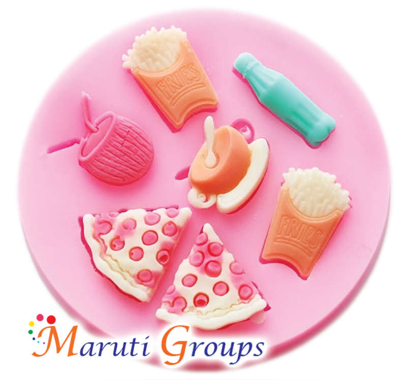 Fast food Silicone Mould - French fries, pizza, coffee cup, coconut drink, pop soda bottle
