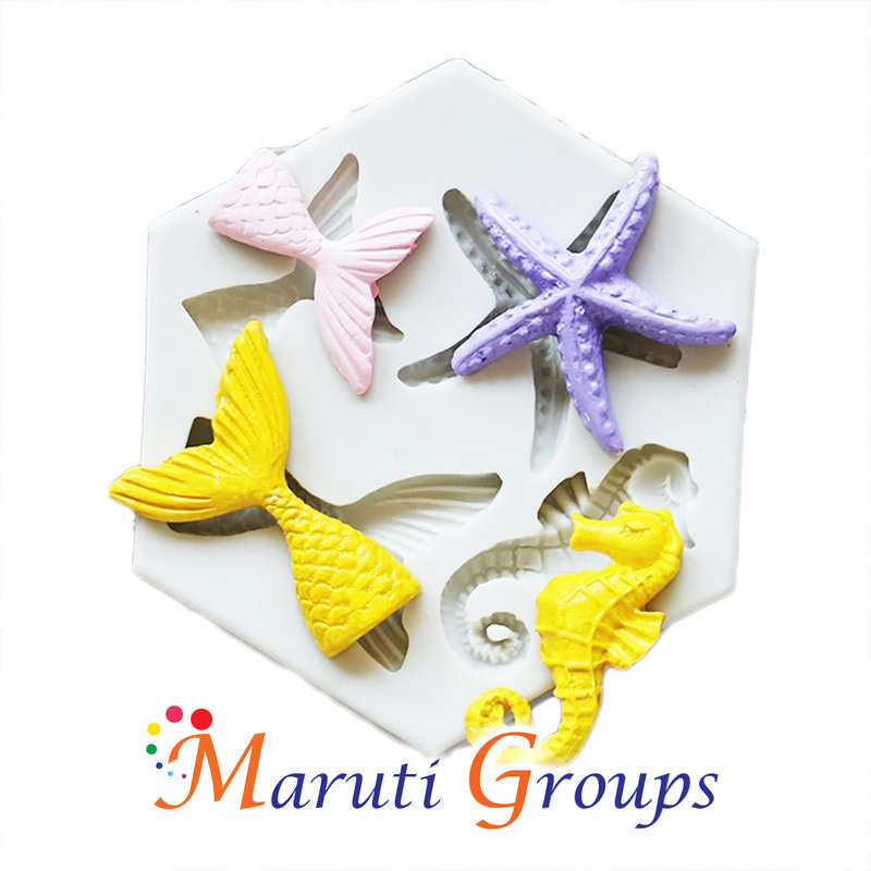 Mermaid Tail , Star fish , Sea horse - Sea Animals Silicone Mould