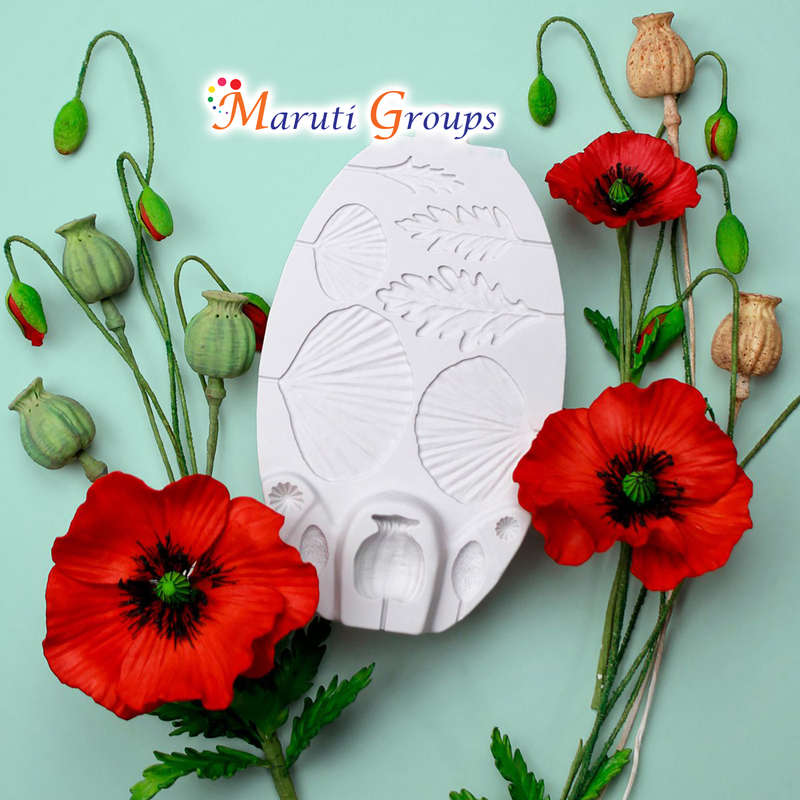Poppy Flowers And Leaves Silicone Mould